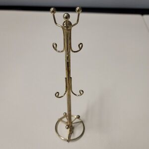 Vintage Doll House Miniature Brass Toy Hall Tree Coat Rack‎ Jewelry Hanger 7.5"
